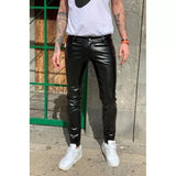 Male Classic Loose Fit Real Black Leather Pants - Wiseleather