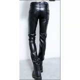 Male Hip Hop Style Genuine Black Leather Pencil Pants - Wiseleather