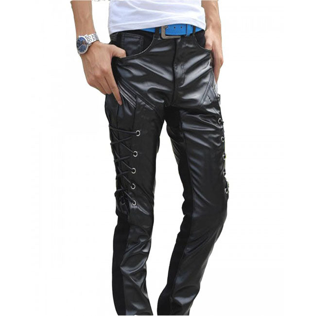 Lace-up Ambition Male Leather Pants - Wiseleather