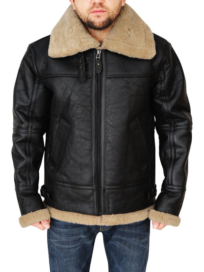 Men's Black B3 Bomber Jacket - Shearling Sheepskin Jacket