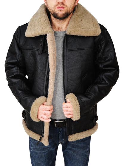 Men's Black B3 Bomber Jacket - Shearling Sheepskin Jacket