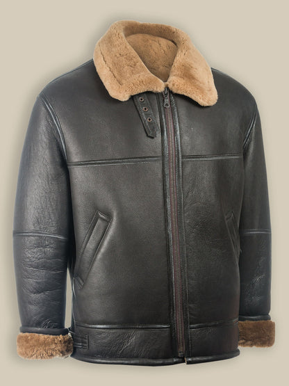 Men's Black Aviator Shearling Jacket - Black Aviator Jacket
