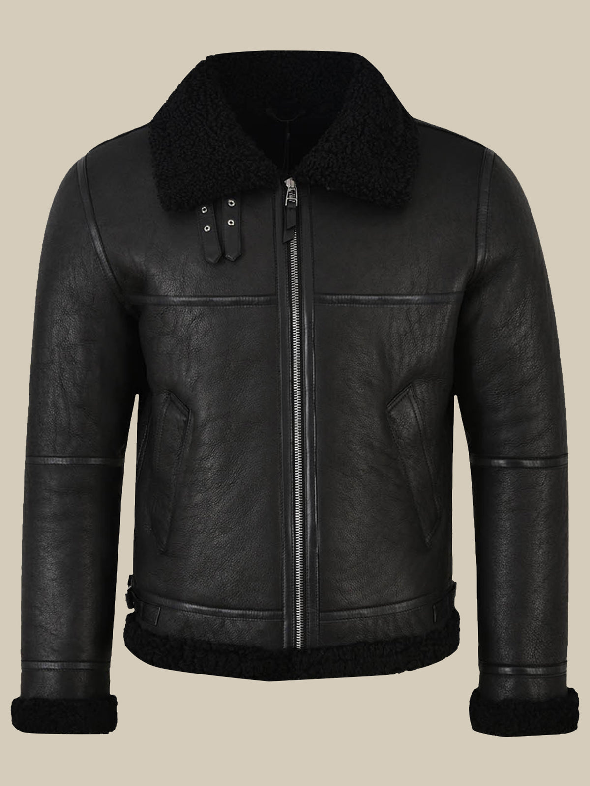 Men's Jet Black Shearling Jacket - Black Leather Jacket