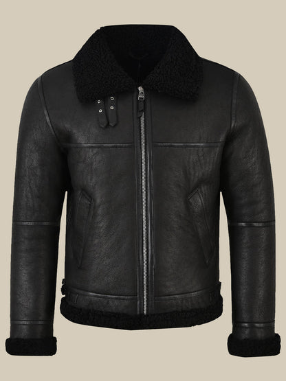 Men's Jet Black Shearling Jacket - Black Leather Jacket