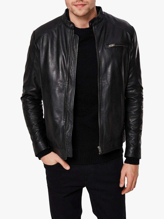 Classic Men's Biker Leather Jacket in Black