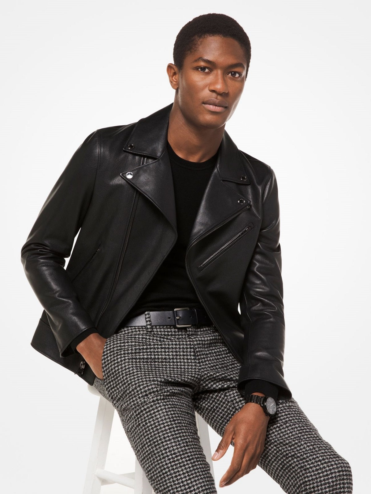 Grained Leather Jacket for Men