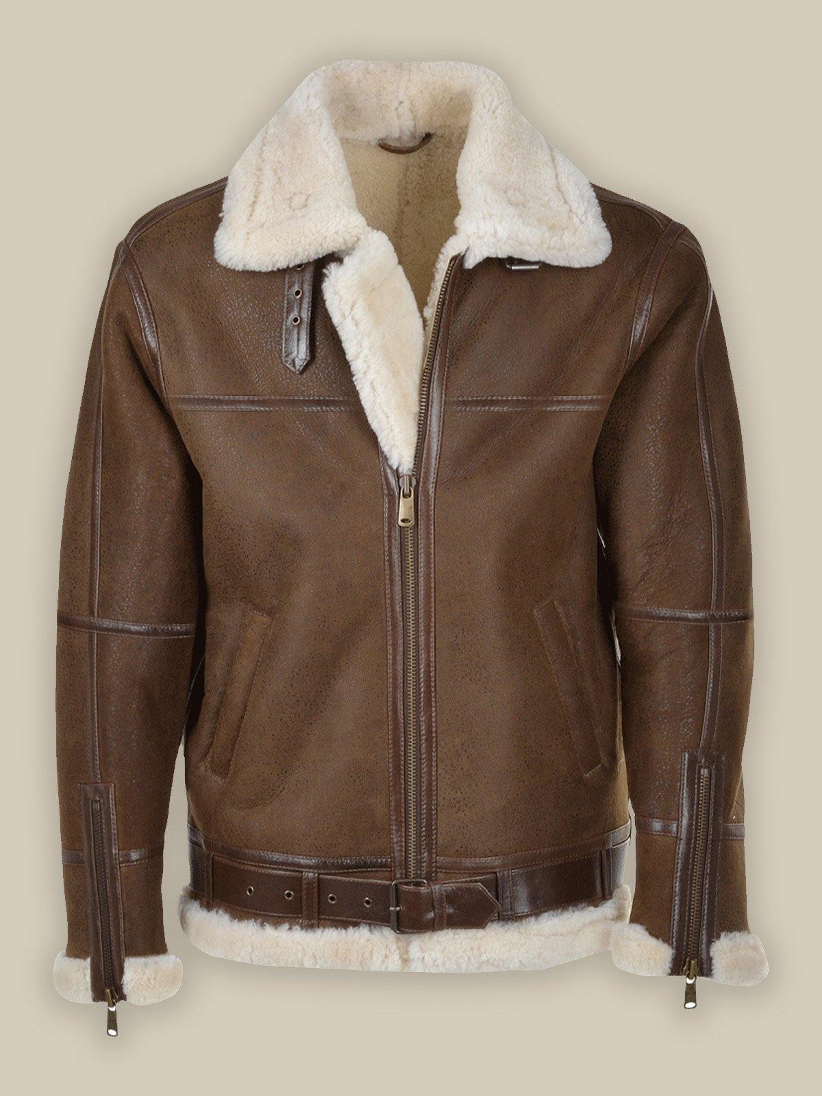 MEN UMBER BROWN SHEARLING LEATHER JACKET - Wiseleather