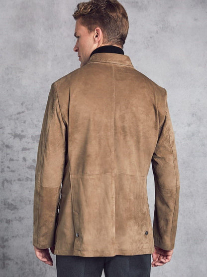 Men Taupe Brown Suede Jacket - Wiseleather