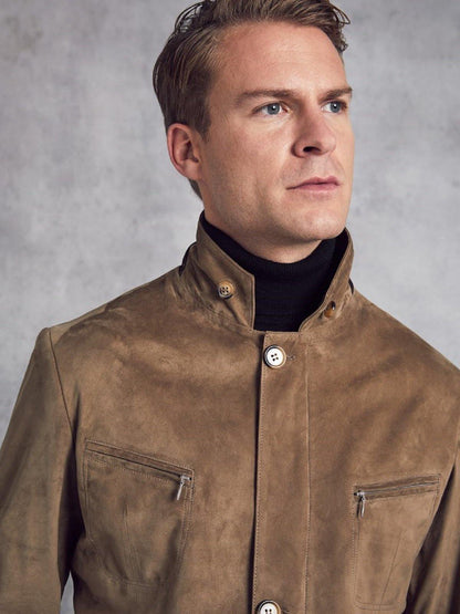 Men Taupe Brown Suede Jacket - Wiseleather
