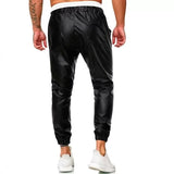 Men Casual Simple Black Leather Hombre Streetwear Joggers Pants - Wiseleather