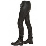 Men Casual Wear Skinny Fit Pure Black Leather Pants - Wiseleather