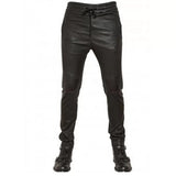 Men Casual Wear Skinny Fit Pure Black Leather Pants - Wiseleather