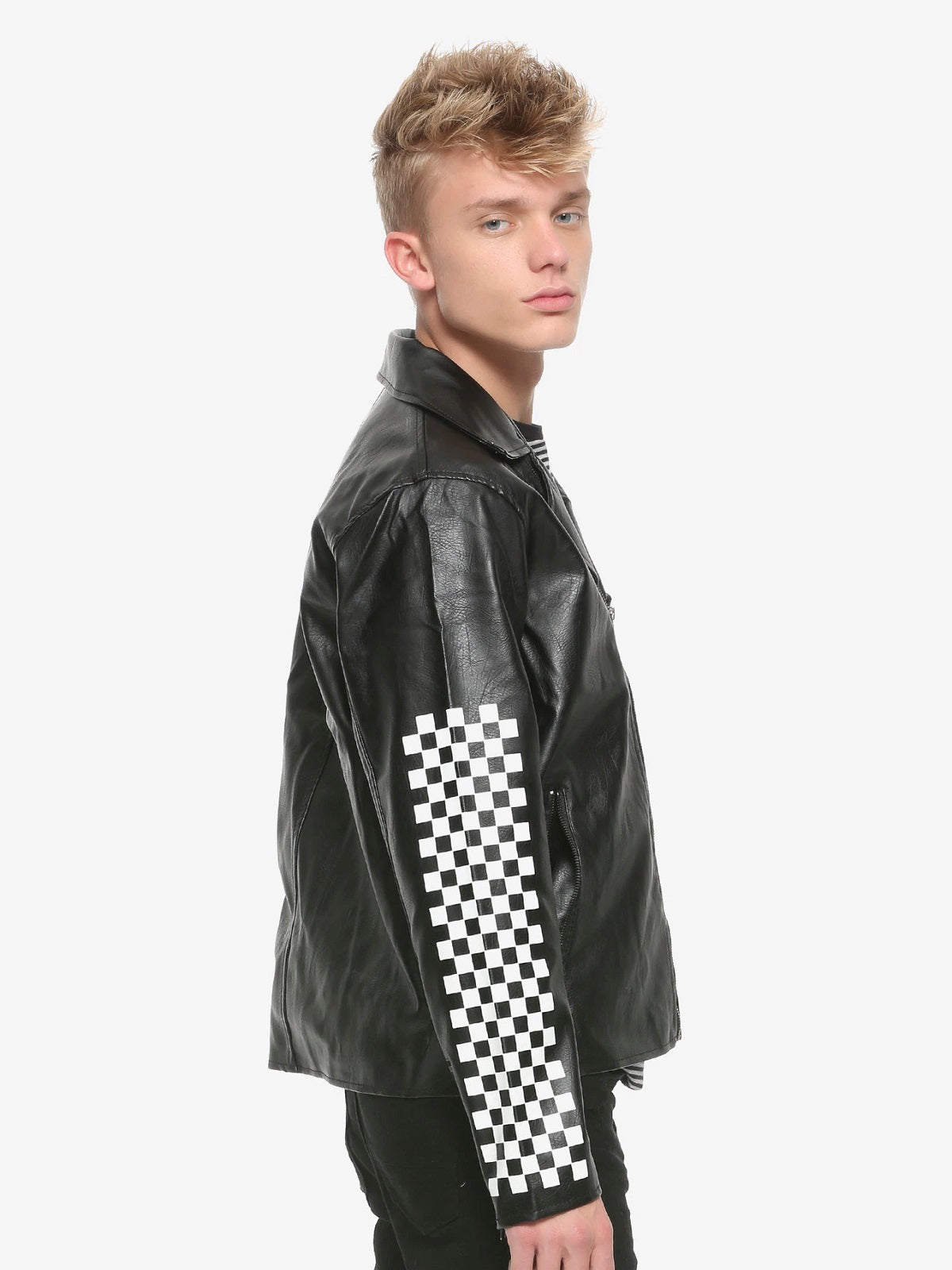 Men Checkered Leather Jacket