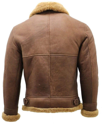 Men's Brown B3 Shearling Sheepskin Aviator Jacket - Wiseleather