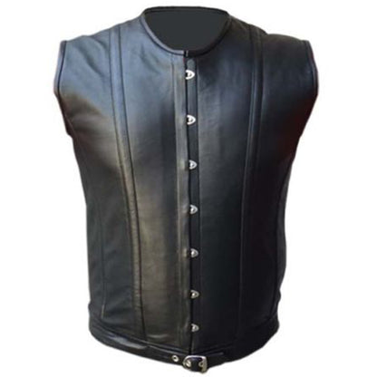 Mens Sheep Skin Real Leather Vest Steel Boned Victorian Style Vest