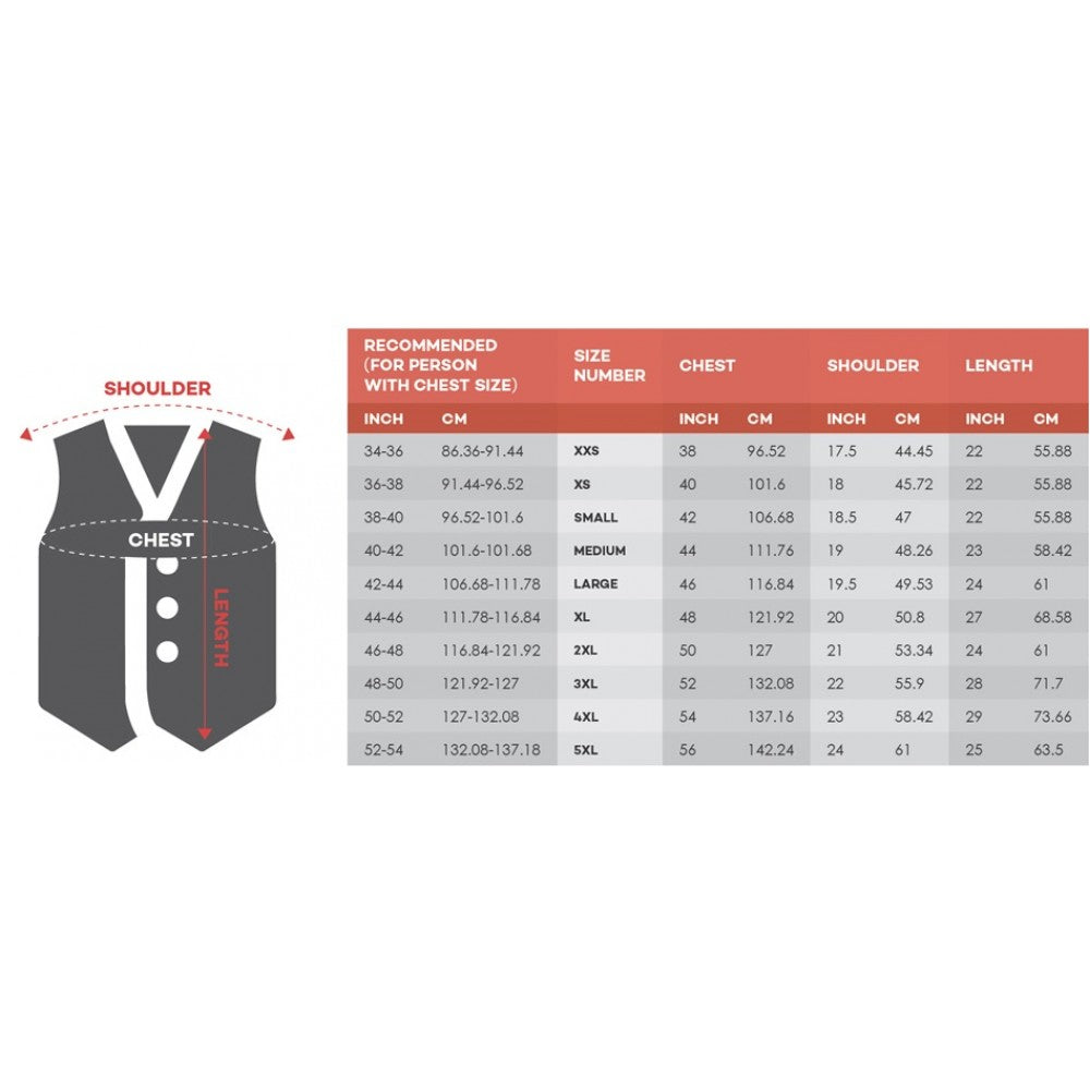 men vest size chart