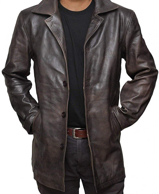 Distressed Brown Mens Leather Coat - Wiseleather