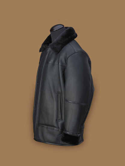 MEN BLACK AIRCRAFT SHEARLING JACKET - Wiseleather