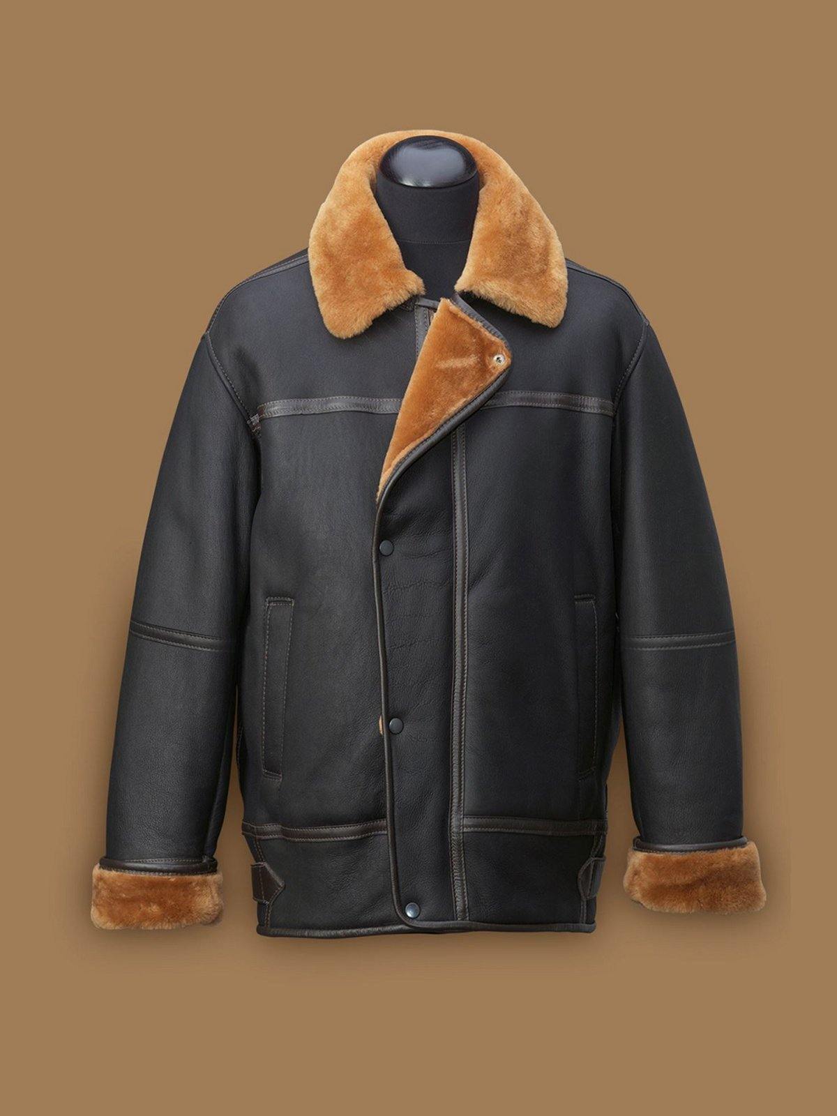 Exclusive Men's Black Aviation Shearling Jacket