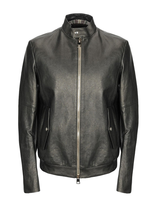 Shiny Jet Black Leather Jacket for Men