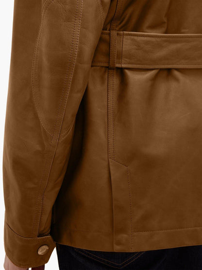 Men Brown Utility Leather Jacket - Wiseleather