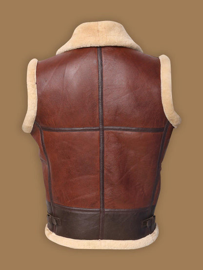 Stylish Men's Classic Brown Shearling Leather Vest