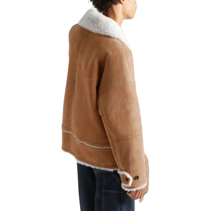 Mens Brown Leather Shearling Jacket Back