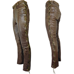 Men's Leather Jeans with Tie Side - Brown Leather Pant