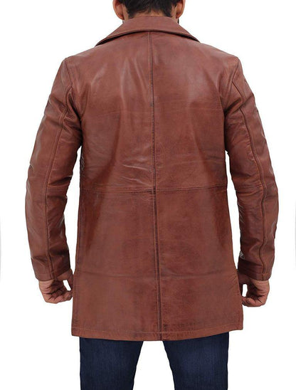Natural Mens Distressed Leather Tan Coat - Wiseleather