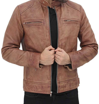 Cafe Racer Distressed Leather Jacket - Wiseleather