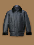 MEN BLACK AIRCRAFT SHEARLING JACKET - Wiseleather