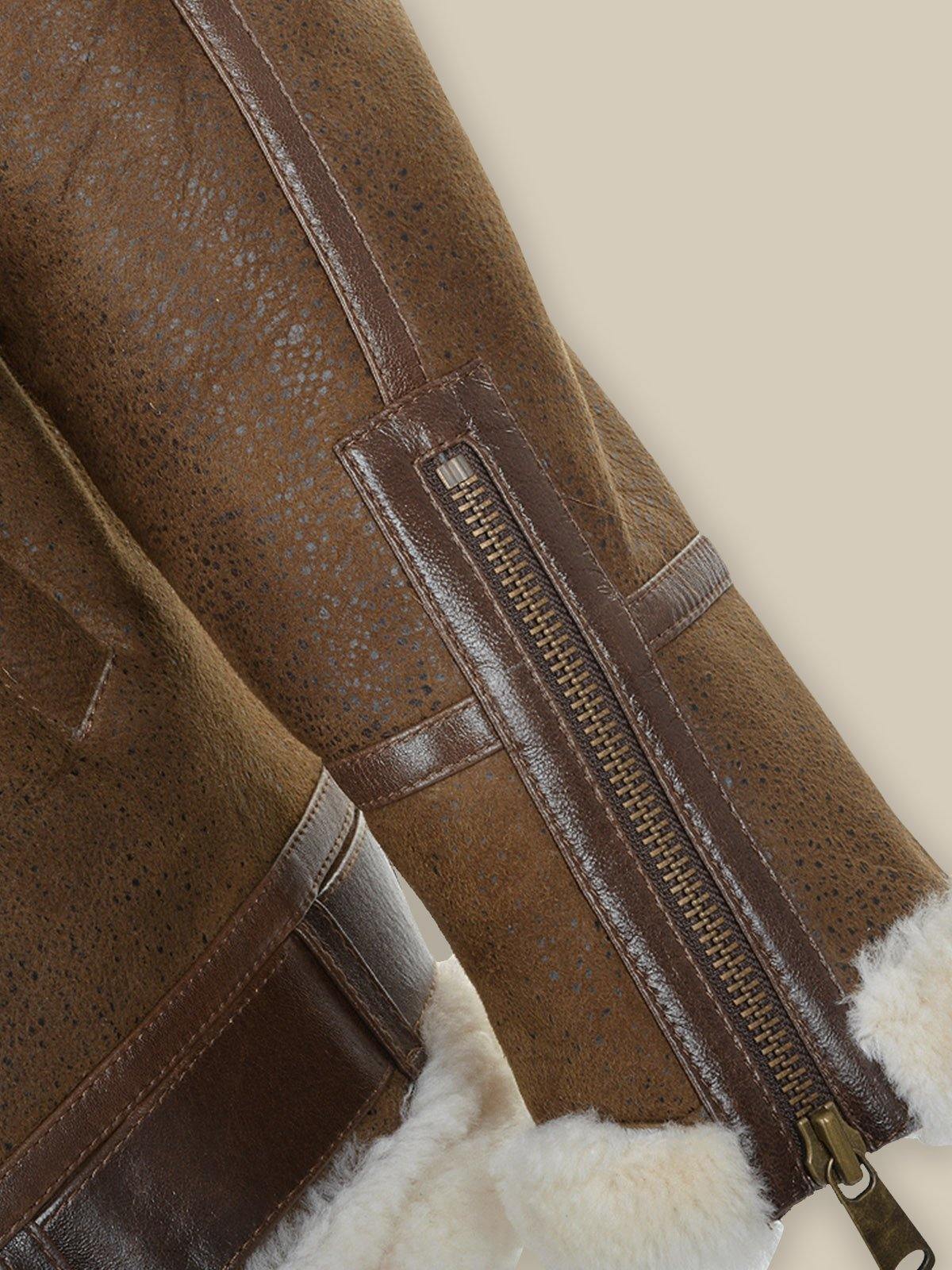 MEN UMBER BROWN SHEARLING LEATHER JACKET - Wiseleather