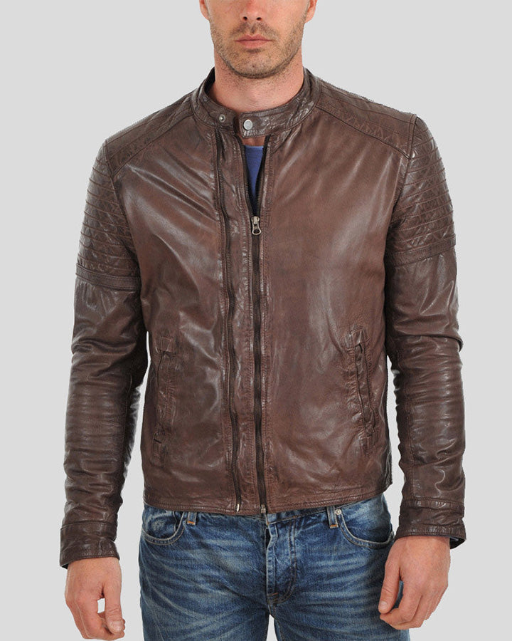 Brown Slim Fit Motorcycle Leather Jacket - Brown Jacket