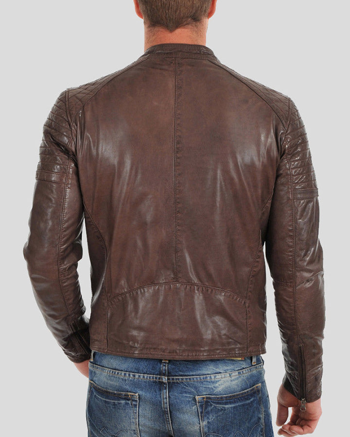 Brown Slim Fit Motorcycle Leather Jacket - Brown Jacket