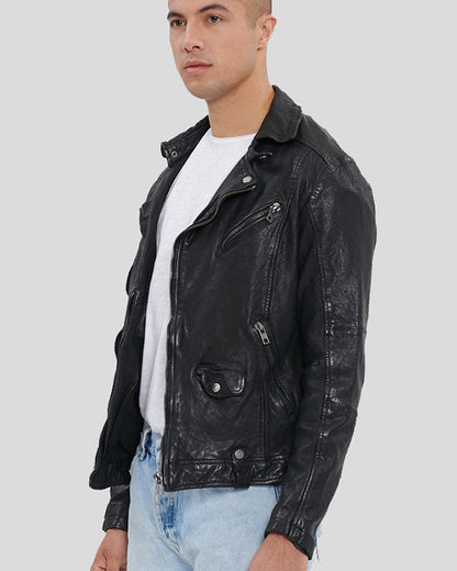 Lysle Black Motorcycle Leather Jacket