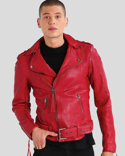 Buel Red Motorcycle Leather Jacket -Wiseleather