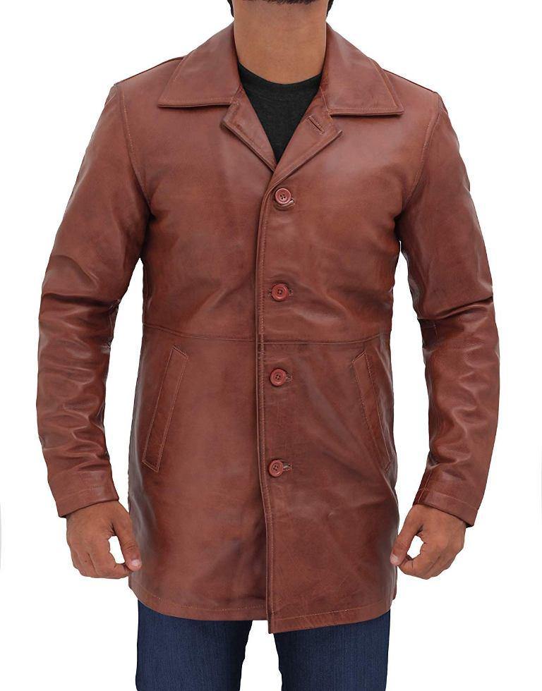 Natural Tan Distressed Leather Coat Mens - Wiseleather
