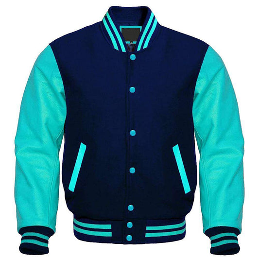 Custom Navy and Tiffany Blue Varsity Jacket