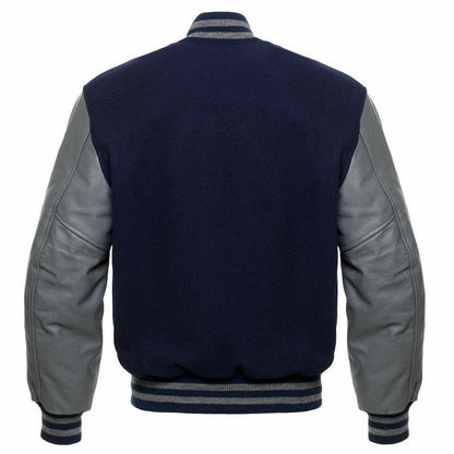 Grey Leather Sleeve Varsity Jacket