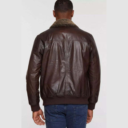 Oakley Lambskin Leather Bomber Jacket with Shearling Collar Back