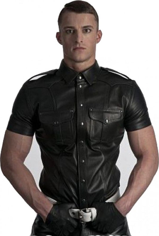 Premium Leather Police Shirt - Police Uniform Leather Shirt