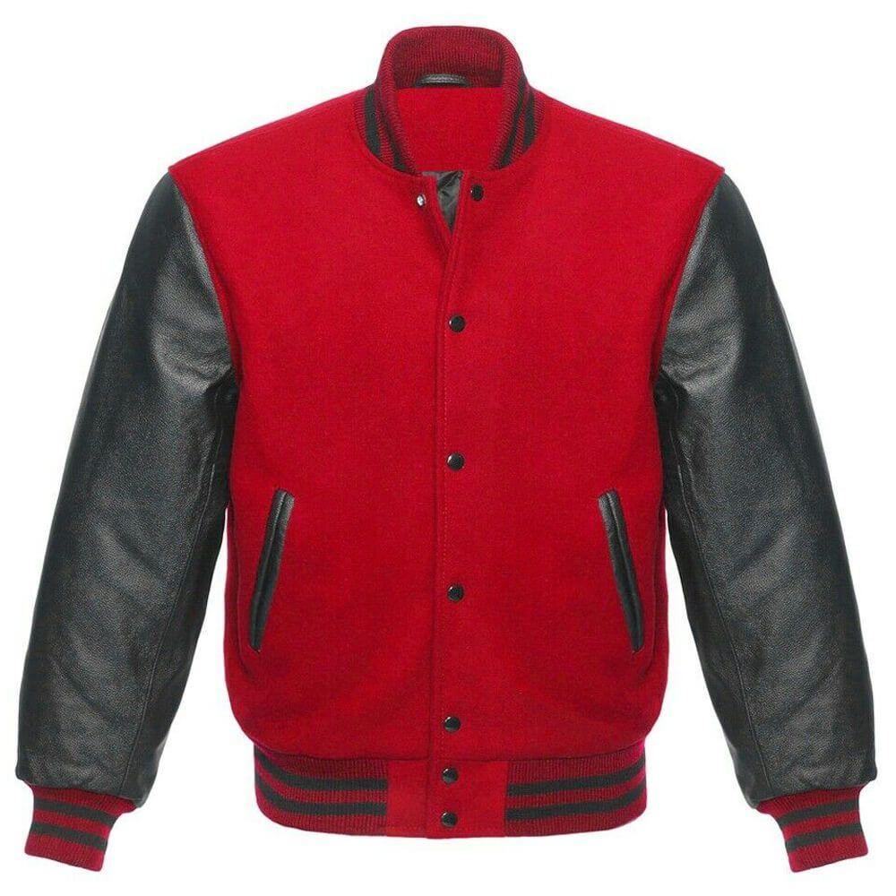 Men's Red and Black Leather Varsity Jacket