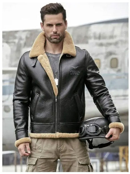 Mens Thick Winter Motorcycle Shearling Fur Leather Jacket Coat