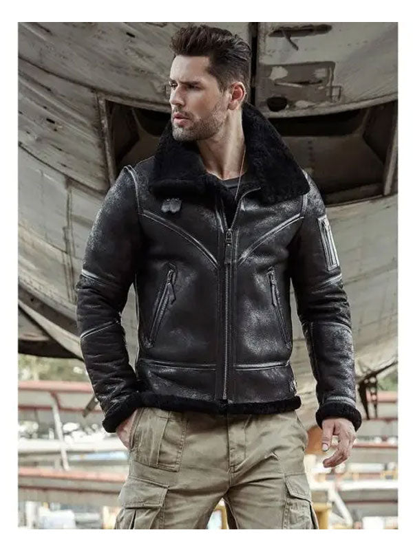 Aviator Winter Coat Fur Bomber Leather Jacket