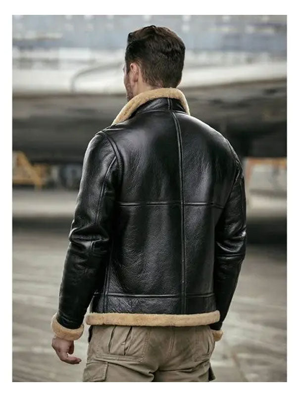 Mens Sheepskin Motorcycle Shearling Leather Bomber Jacket