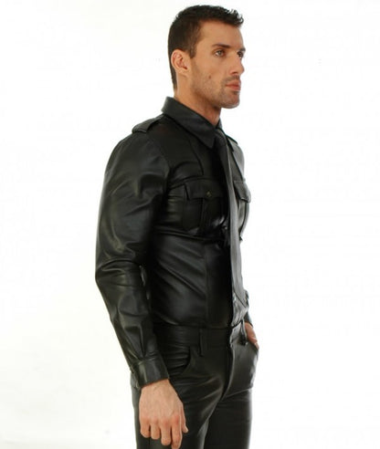 Solid Long Sleeve Leather Shirt - Wiseleather