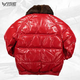 Straight Bomber Leather Jacket Red - Wiseleather