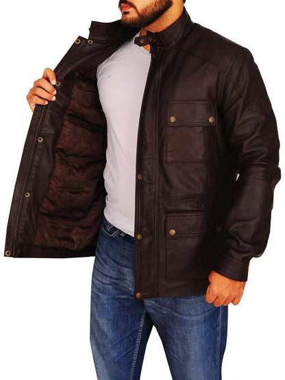 Classic Men Brown Field Leather Jacket - Wiseleather