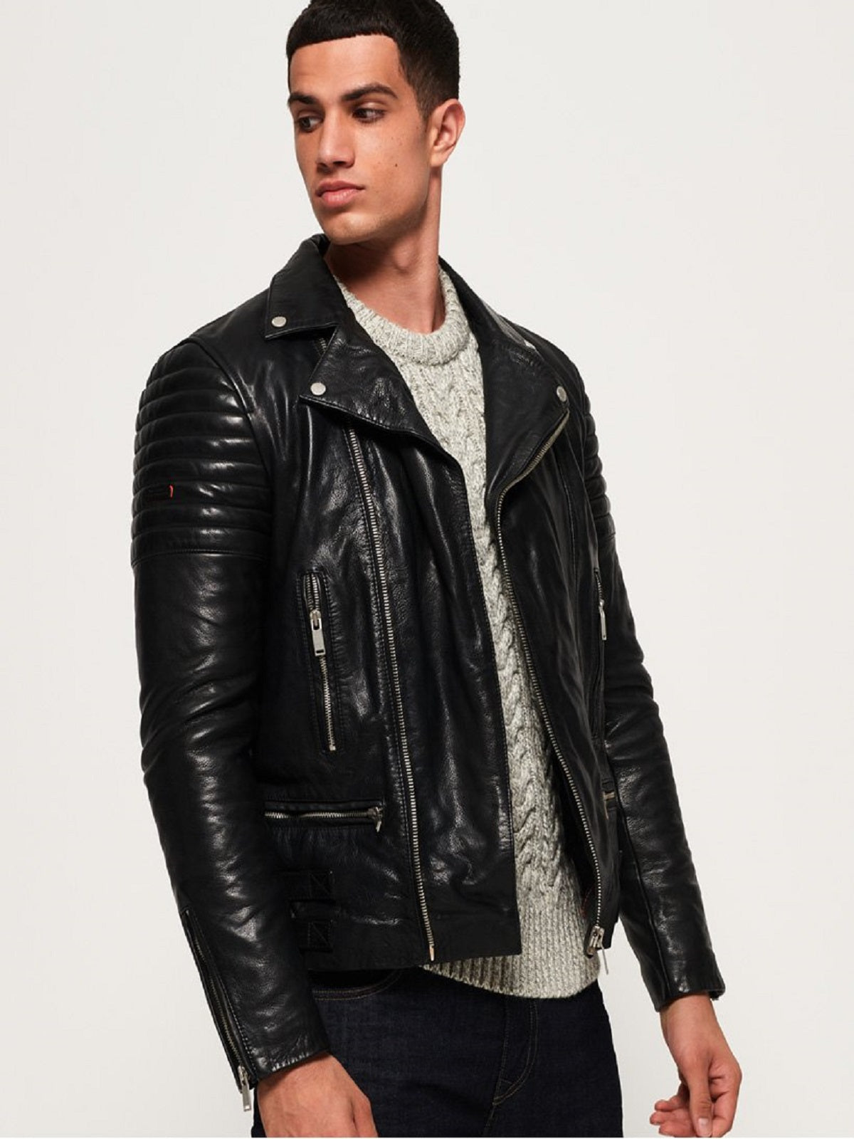 Wrinkled Leather Jacket in Black