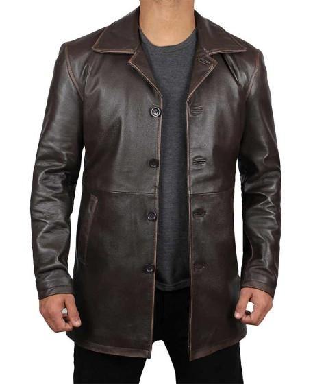 Winchester Distressed Brown Leather Mens Rust Coat - Wiseleather